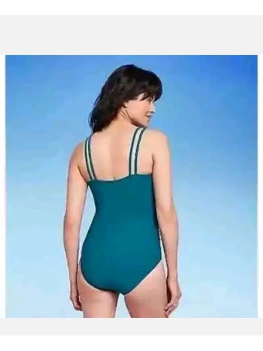 Aqua Green Teal Double-Strap  Ruched Swimsuit